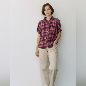 Tipsy Elves Red and Navy Plaid Womens Shirt